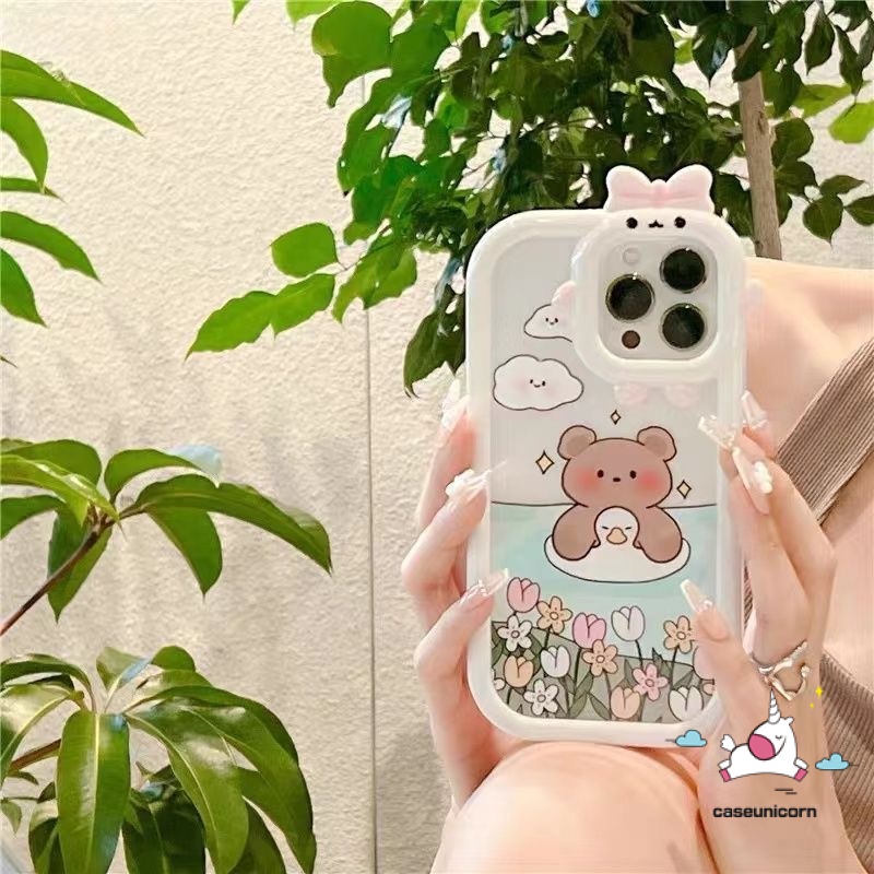 Case Beruang Kartun Samsung A04E A04 A50s A50 A14 A12 A32 A13 A52 A30s A51 A52s A31 A04s A22 A23 M32 A33 A53 A73 F22 A11 A21s A71 A53 A03 A03s A02s Cute Bow Little Monster Lens Cover