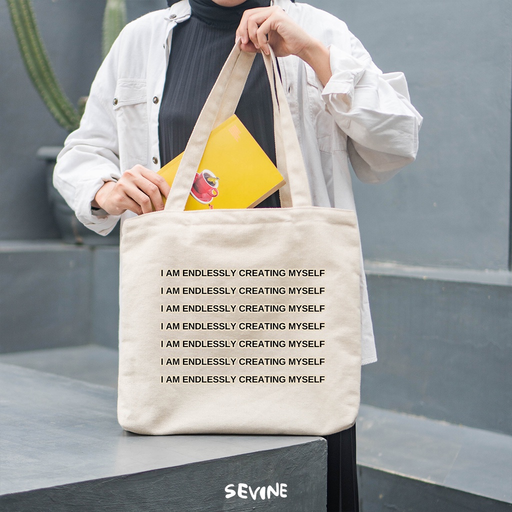 Sevine Tote Bag Kanvas Emily Resleting Kantong Laptop Tas Wanita Sekolah Kuliah Fashion Totebag Kerja Quotes Self Affirmation Vintage Aesthetic - VH