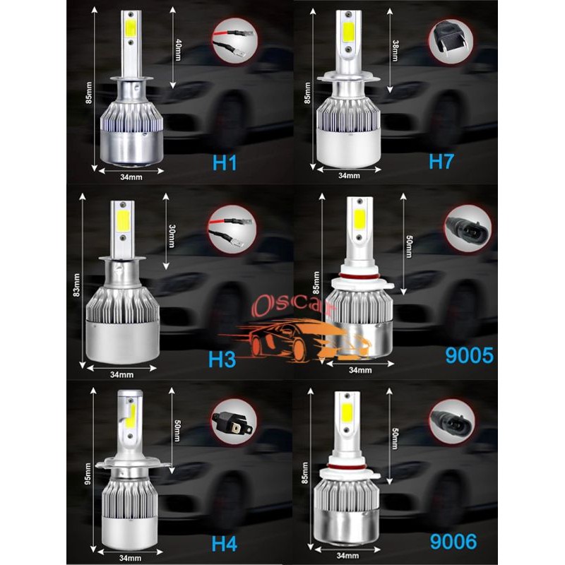 Lampu Utama Mobil LED Headlight C6 SILVER H1 H3 H4 H7 H11 HB3 HB4 9005 9006 H8 36Watt 36 Watt 36W