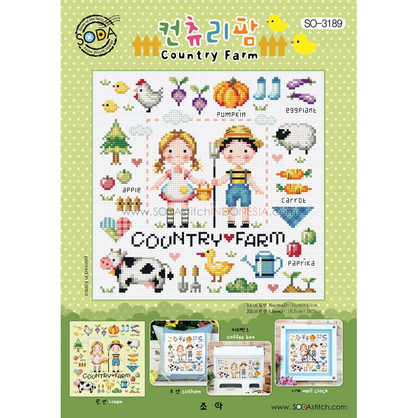 Paket DIY Craft Sulam Kristik Strimin Cross Stitch Sodastitch SO-3189 - Country Farm Peternakan