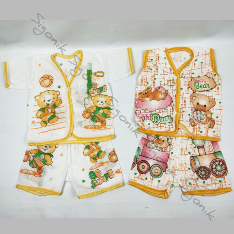 (1 Set) Baju + Celana Bayi 0 - 12 Bulan Lengan Pendek Tanpa Lengan Perlengkapan Anak Newborn Motif Unisex Cewek Cowok Murah Sigonik