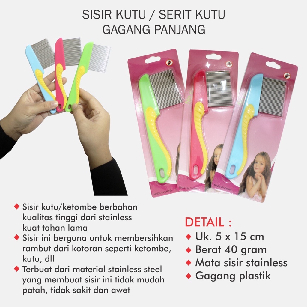 [BISA COD] 1Pcs Sisir Kutu Gagang Panjang Ajaib Sisir Kutu Ketombe Sisir Bulu Hewan Besi Logam Stainless Kuat