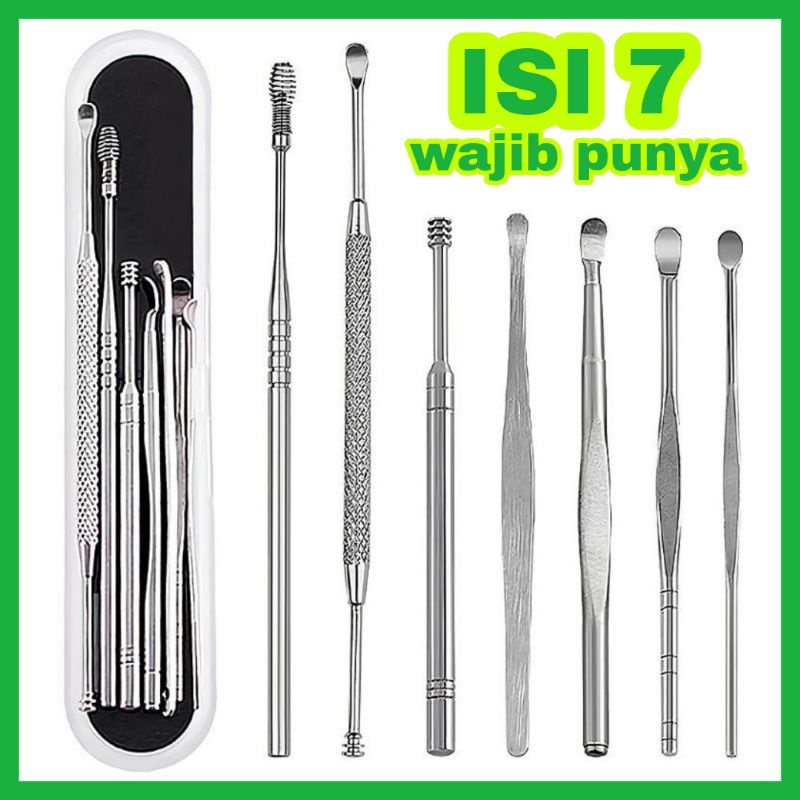 (MAINANKYU) Biutte.co Pembersih Telinga Korek Kuping Ear Wax Picker 7 PCS - JC7 - Silver