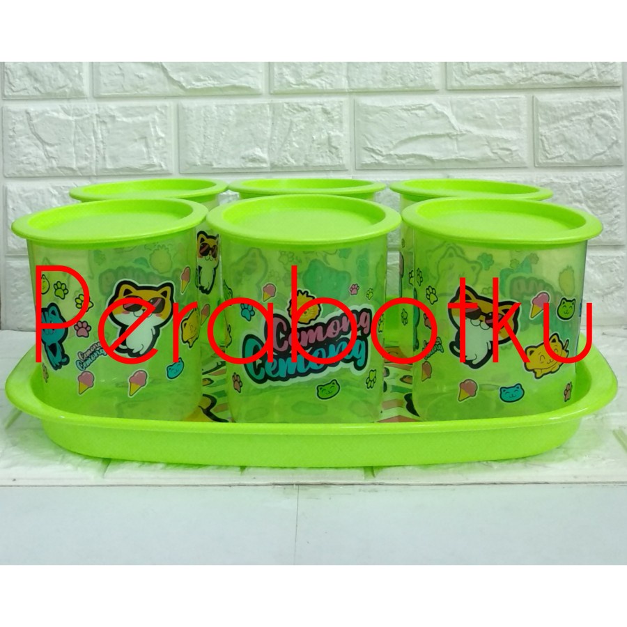 Toples Plastik Tonam Hokite Set 6 Pcs + Nampan LD-778T / Toples Kue Gambar