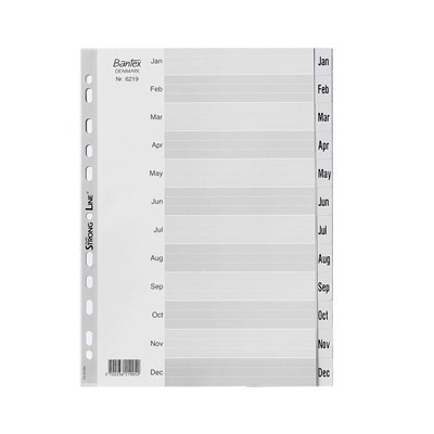 Bantex Numerical Indexes A4 Jan-Dec (12 pages) #6219 05