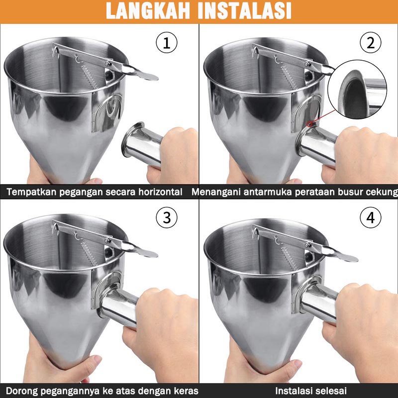 Batter Dispenser Funnel Gelas Stainless Steel Piston Corong dengan Dukungan Saus Krim Corong Dosis untuk Chocolate Cupcake Alat Bola Gurita Alat Alat Dapur