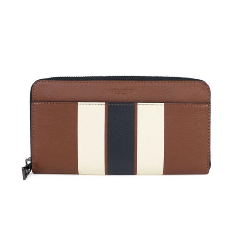 Coach Accordion in Dark Saddle Smooth Calf Leather With Varsity Stripe Wallet (C75395)