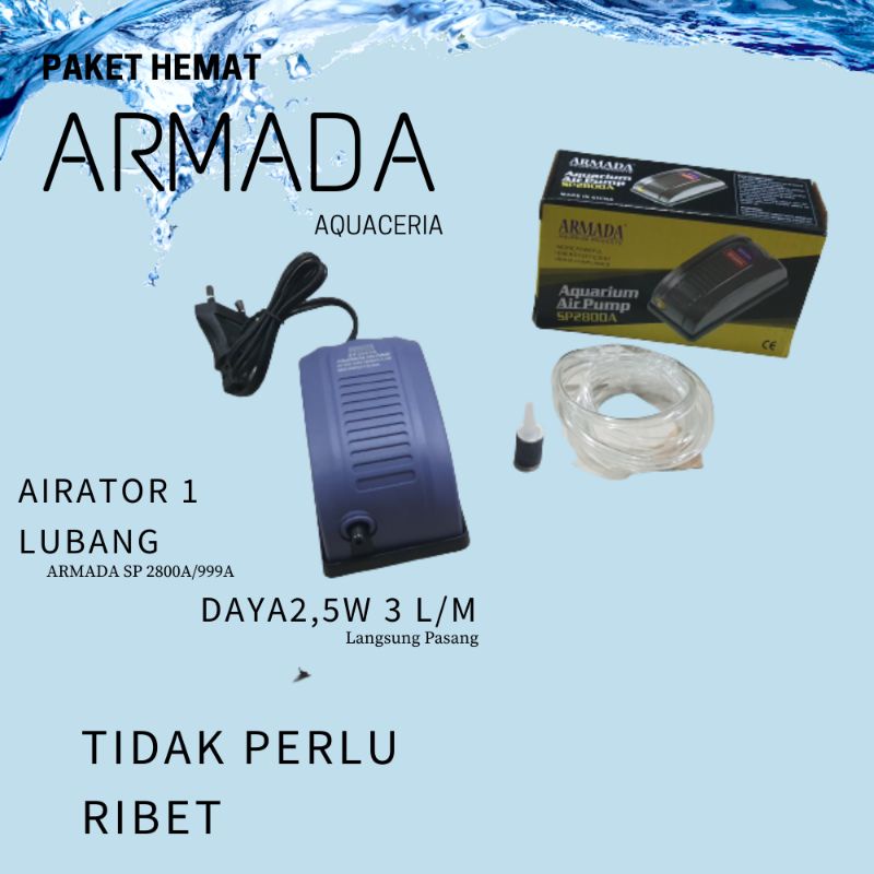 Paket Hemat murah Airator 1 lubang+selang bening udara+batu airstone