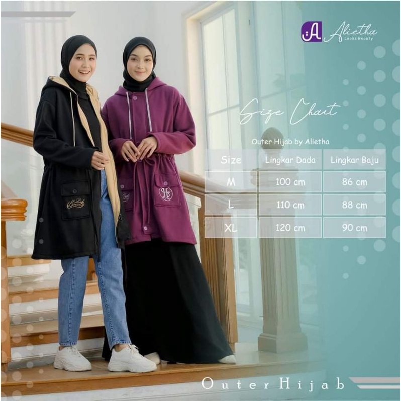 OUTER HIJAB MUSLIMAH TERBARU ORI ALIETHA JAKET HODIE WANITA MODERN MASAKINI
