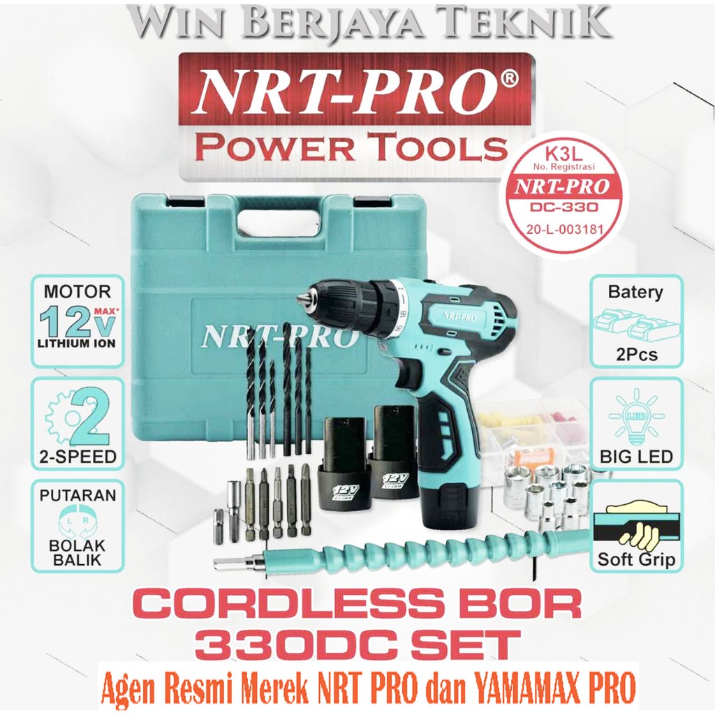 MESIN BOR CORDLESS NRT - PRO 330 SET / BOR BATERAI NRT - PRO DC 330 PLUS SET CORDLESS DRILL