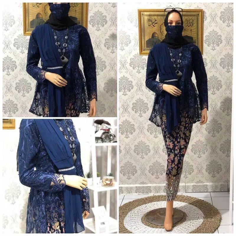 COD √ SETELAN KEBAYA MODERN SELENDANG/KEBAYA WISUDA/KEBAYA BRUKAT/BAJU KEBAYA MODERN/KEBAYA MUSLIM/ATASAN KEBAYA MODERN/ATASAN KEBAYA BRUKAT/AURORA SELENDANG/KEBAYA LAMARAN/KEBAYA AKAD/KEBAYA BY KIRANAOL-Set navy