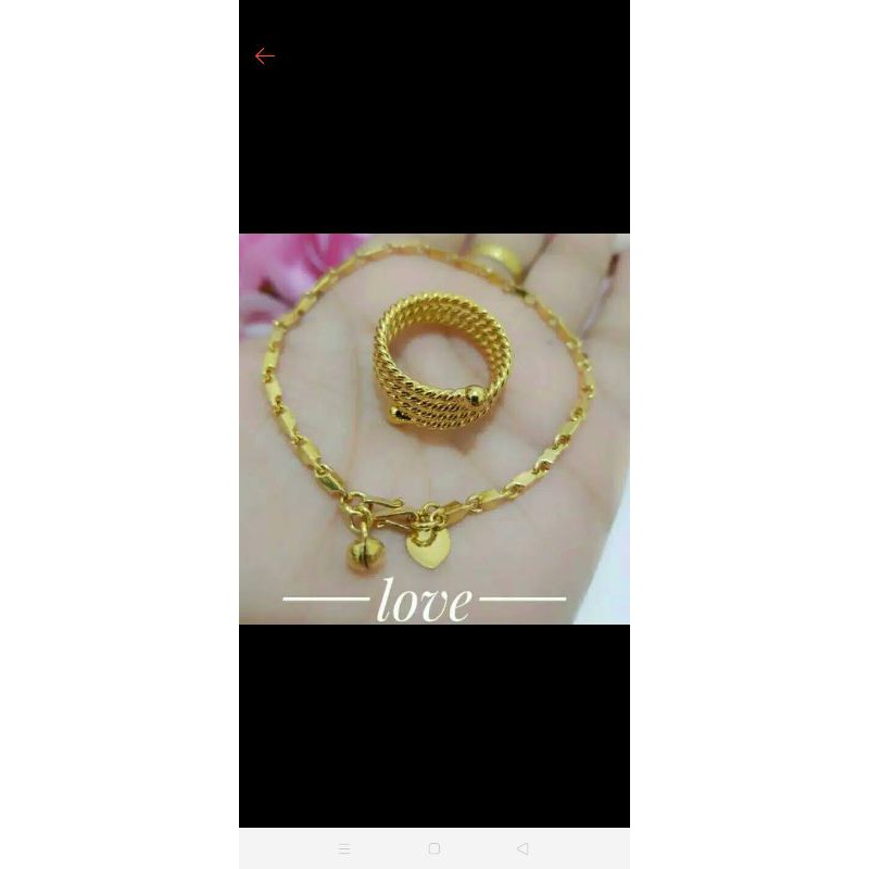 gelang + cincin sepuh emas 24k asli