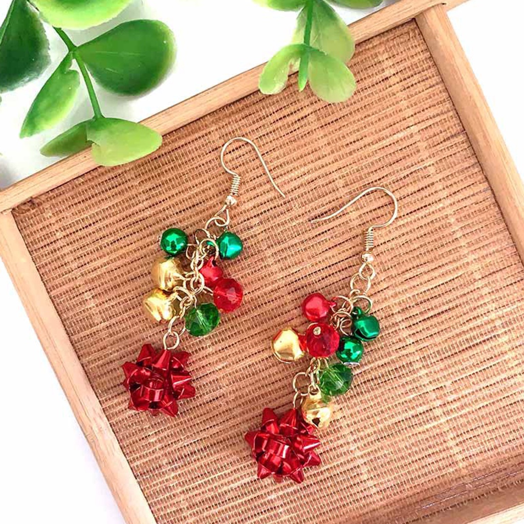 Hu Hu Hu Hu Hu Alat Bantu Pasang Kacamata♡ Set Kalung Gelang Anting Kait Desain Bunga Bell Natal Element Warna-Warni Untuk Wanita