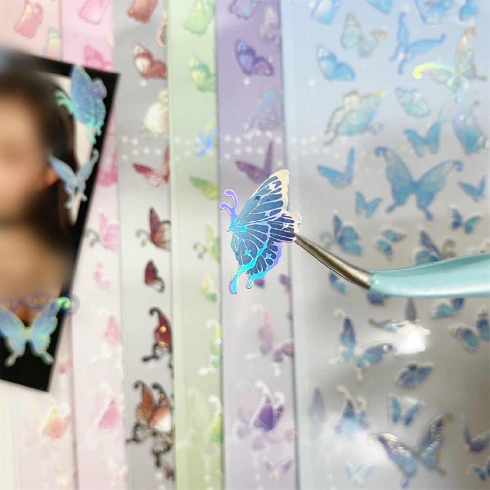 PREVALENT Cute Butterfly Sticker Kawaii Decorative Stickers Laser Christmas Gift Photo Album Happy Planning Stationery Scrapbooking Decor