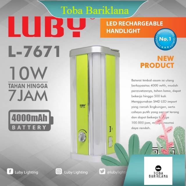 lampu cas led emergency luby 7671 dengan usb charger Murah