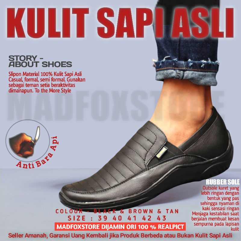 Sepatu Pria Slip On Mules Rajut Pansus Hitam Kulit Sapi Asli Spatu Selop Pantofel Slip Original Kasu