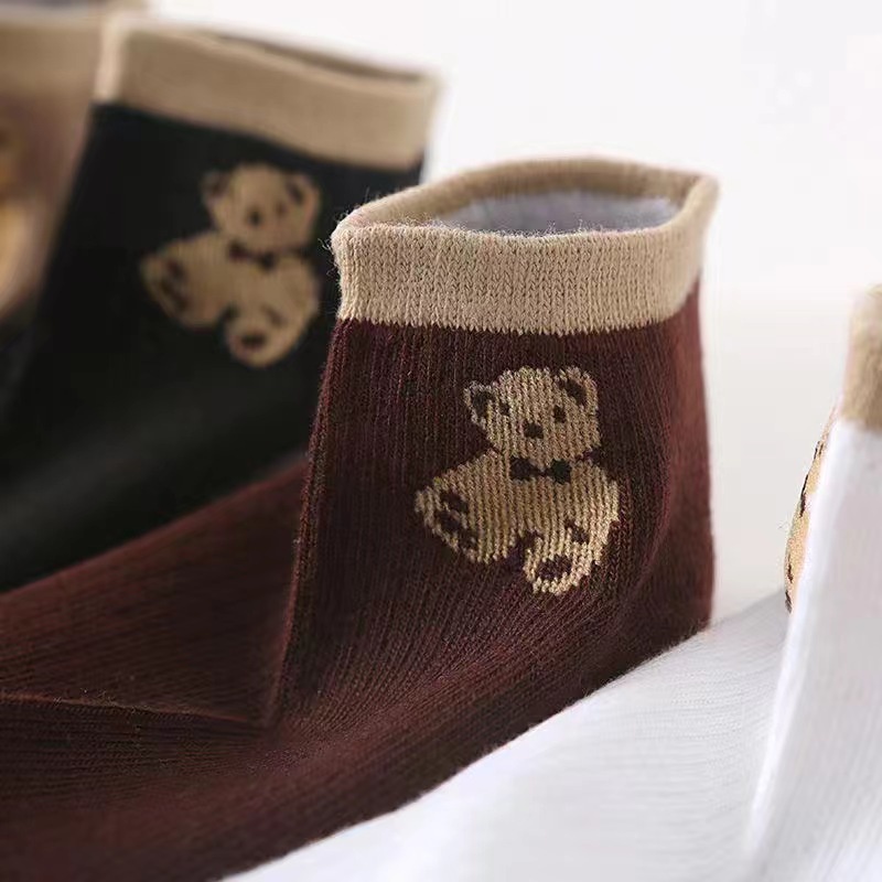 ♫ Megata ♫ A211 Kaos Kaki Wanita Motif Bear Kotak Kaoskaki Fashion Korea Women Sock Import