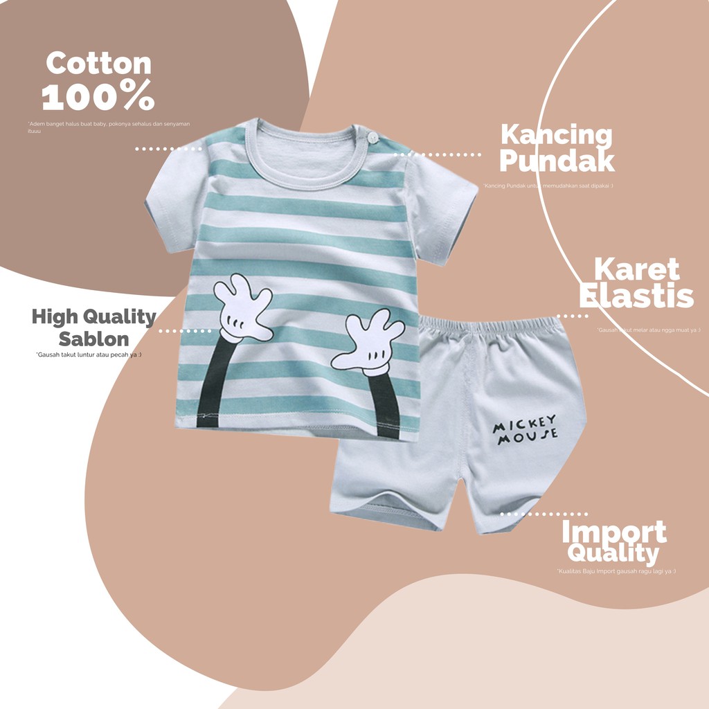 Setelan Set Baju Lengan Pendek Celana untuk Bayi Anak Laki Perempuan Premium import
