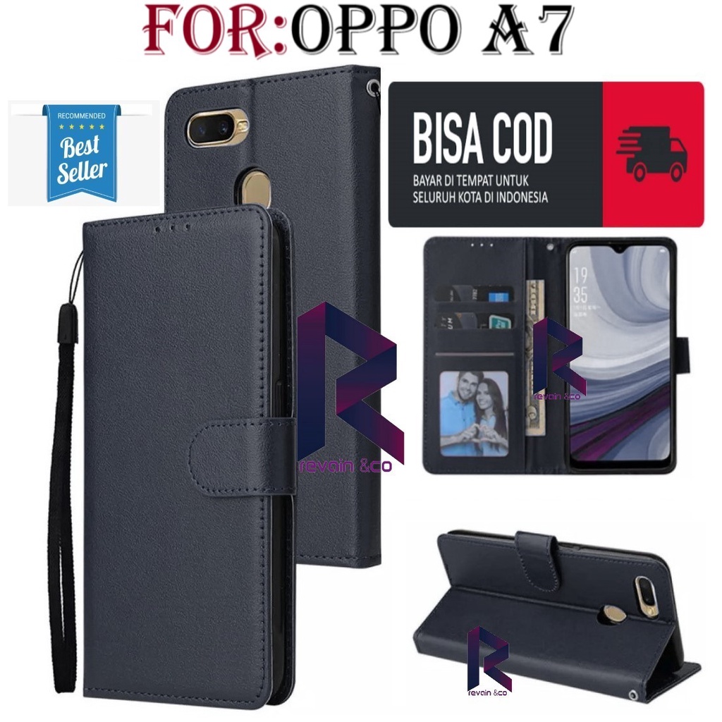 CASE OPPO A7 FLIP WALLET LEATHER KULIT PREMIUM SARUNG BUKA TUTUP FLIP CASE OPPO A7