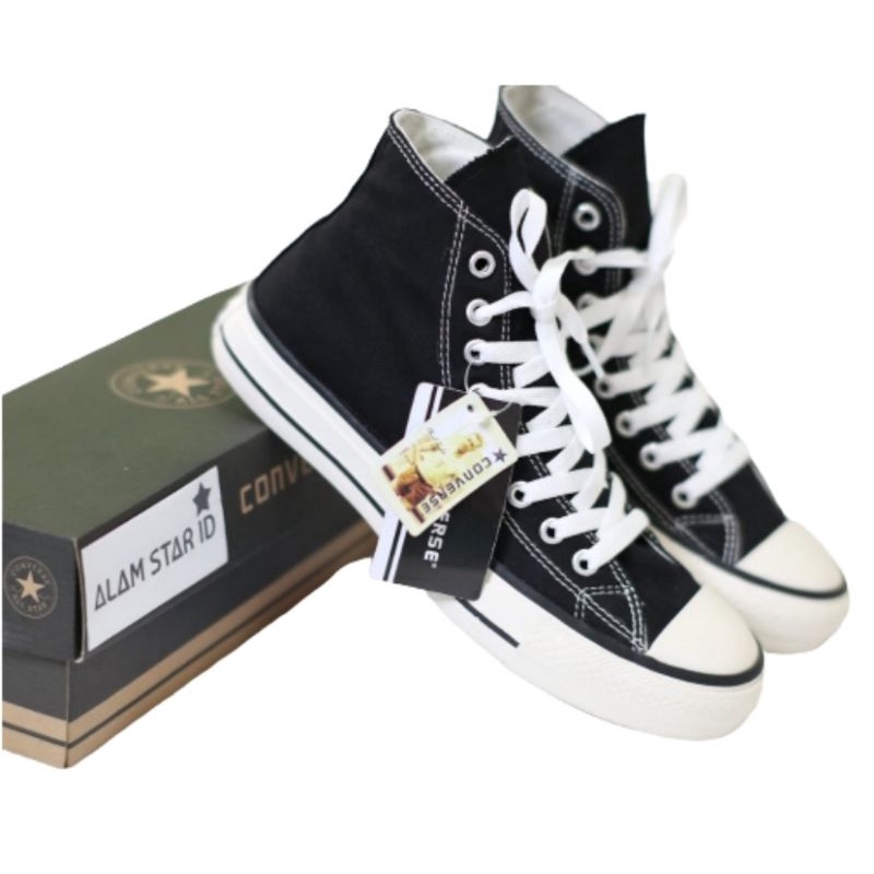 Sepatu Converse Clasic High Black White Pria Wanita Kualitas Premium Size 36 sd 43