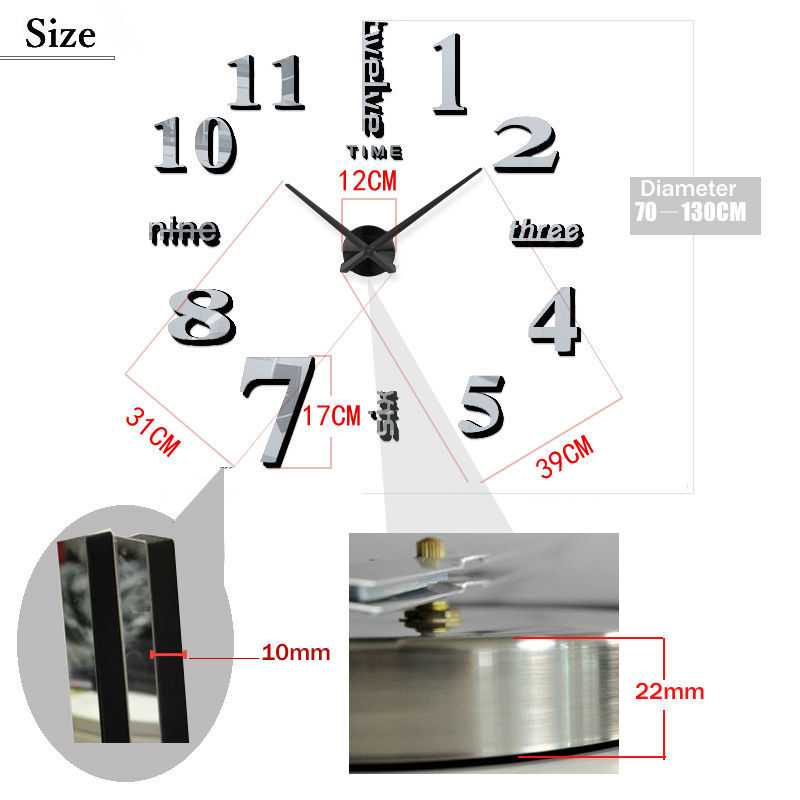 Jam Dinding Besar DIY Giant Wall Clock 80-130cm / Jam Dinding Angka Besar Timbul Nyala 3D Romawi Digital Model Minimalis / Jam Tempel Dinding Unik Polos Bagus / Jam Dinding Besar Unik Berkualitas Motif Angka / Jam Tembok Big Size Hitam Murah Original