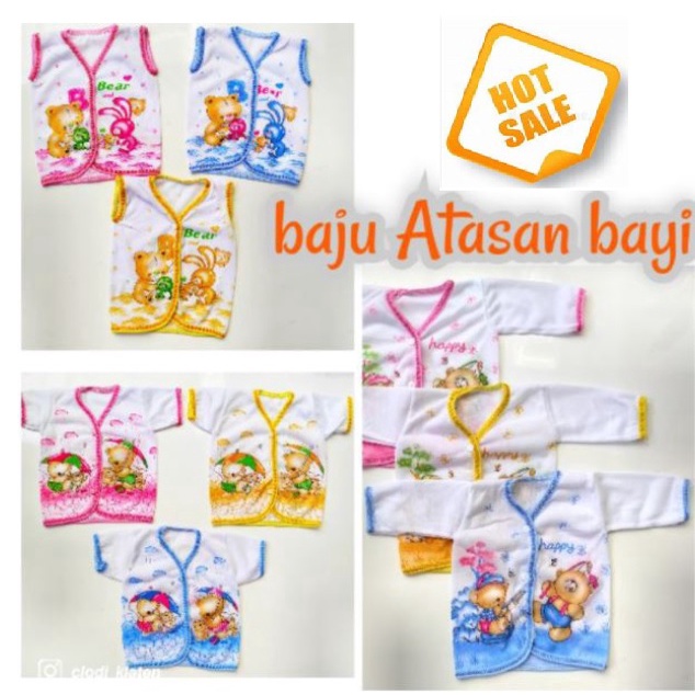 (SATUAN) Baju Bayi New Born Putih Atasan Panjang Pendek Kutung Tanpa Lengan Motif Pola Tabur