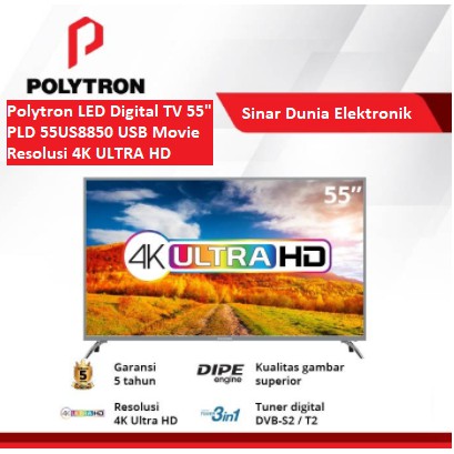 Polytron LED Digital TV 55" 4K UHD ULTRA HD PLD 55US8850 55 Inch