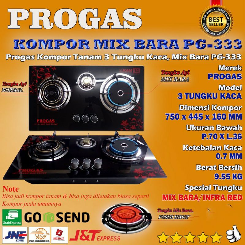 Progas , kompor , Gas , 2  &amp;  3 tungku , infrared , Mix Bara, Tanam , kaca