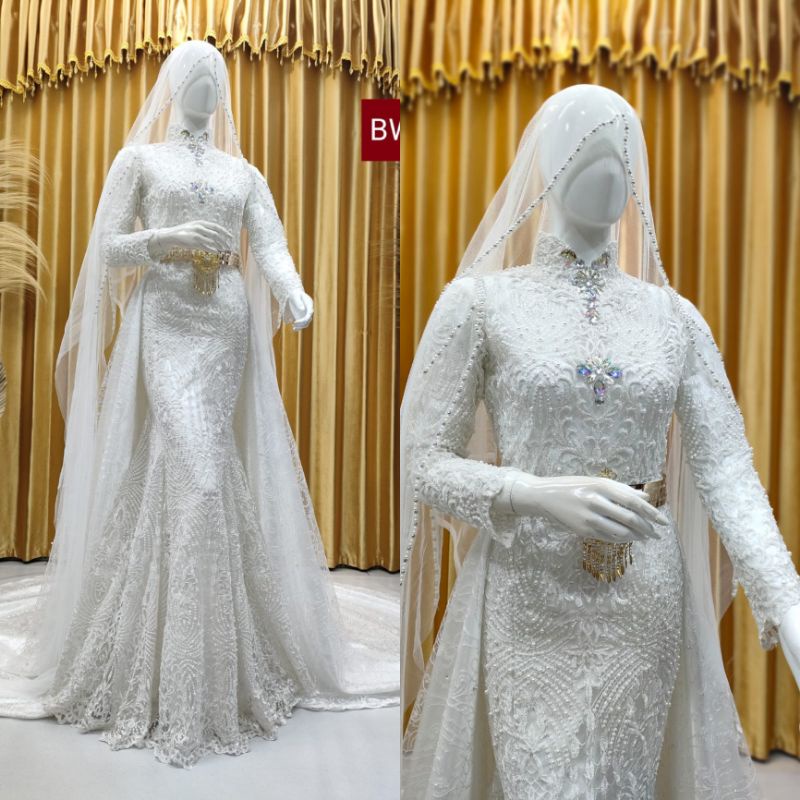 kebaya pengantin span duyung full Payet ekor cantik mewah
