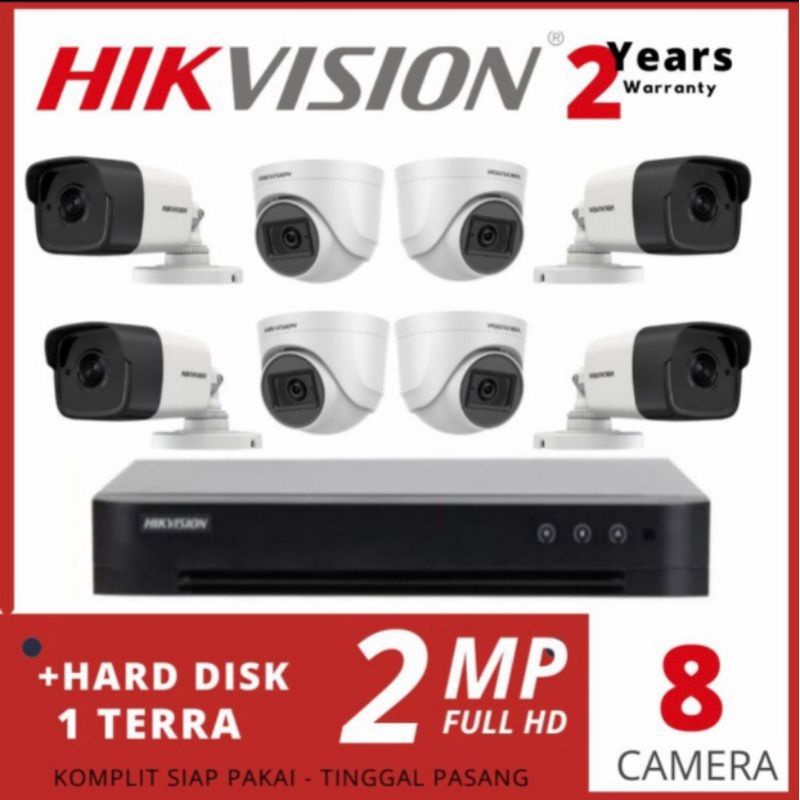 PAKET CCTV HIKVISION 8 CHANNEL 2MP TURBO-HD 8KAMERA (HARDDISK 1TB/2TB)