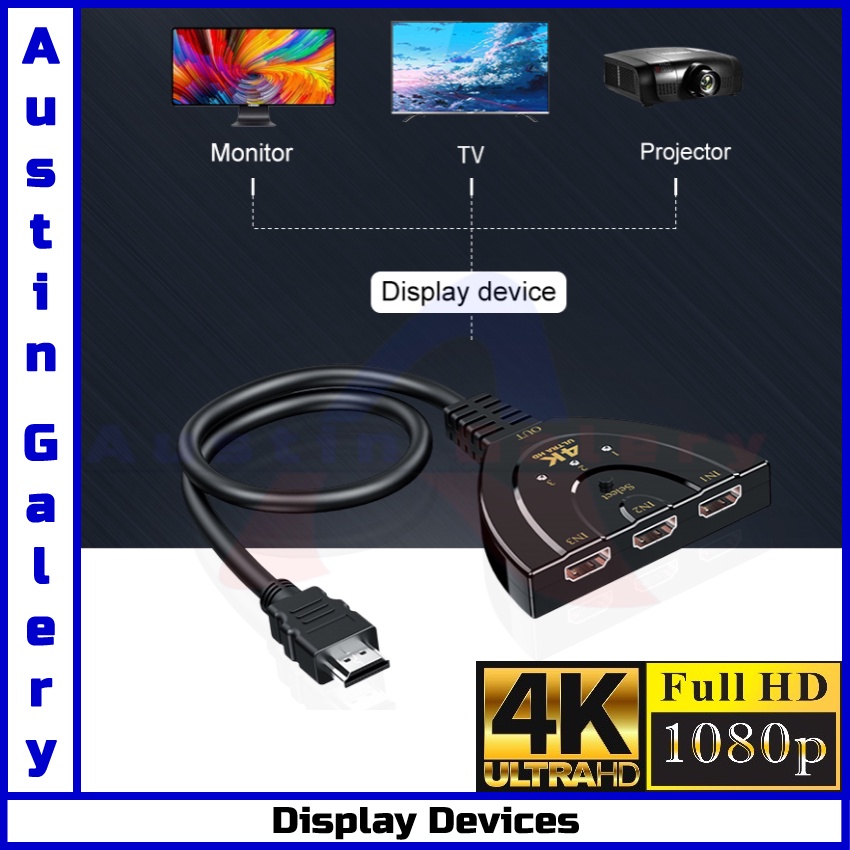HDMI Switch 3 Input 1 Output Full HD1080P TO 4K UltraHD Untuk HDTV PC Laptop X BOX