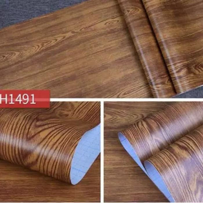 wallpaper sticker dinding motif kayu coklat muda