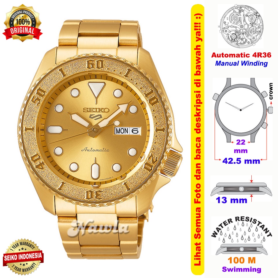 Seiko 5 Sports SRPE74K1 Automatic Full Gold - Jam Tangan Pria SRPE74