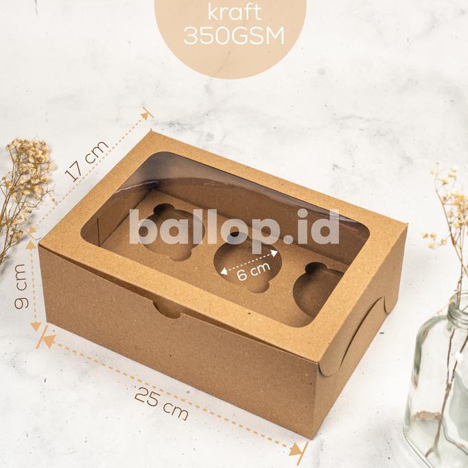 

Box Dus Dos Kotak Cupcake Muffin Pudding Sekat Lubang Kraft Isi 6