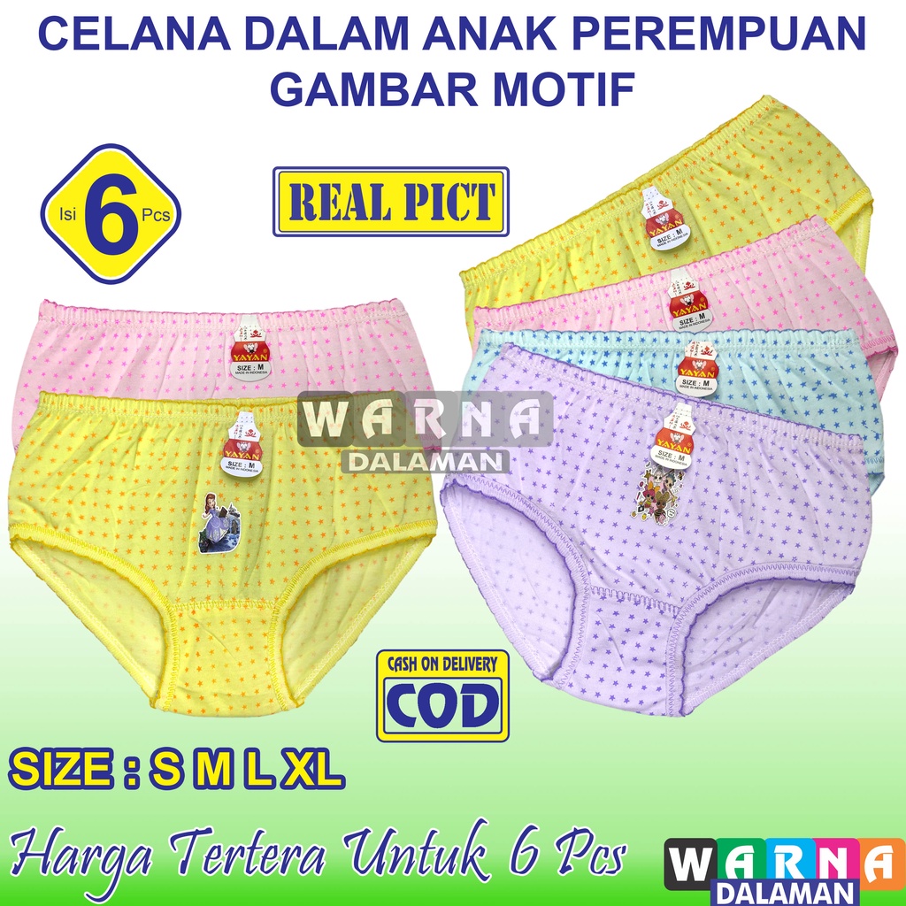 6 Pcs Celana Dalam Anak Perempuan Gambar Motif Kancut Cewek Multiwarna | WARNA DALAMAN