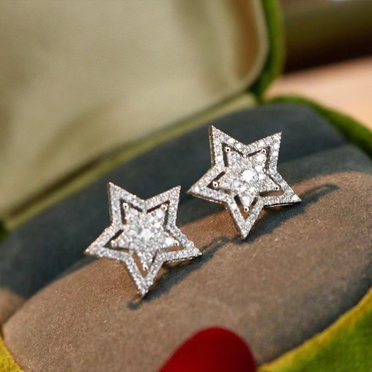 Anting Bahan Silver 925 Bentuk Pentagram Aksen Zircon Untuk Aksesoris