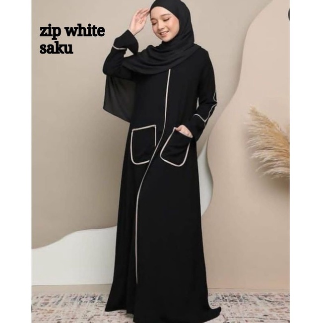 MUZA ABAYA ZIPER WHITE SAKU (BUSUI)