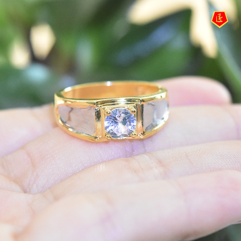 [Ready Stock]Fashion Simple 18K Gold Moissanite Ring