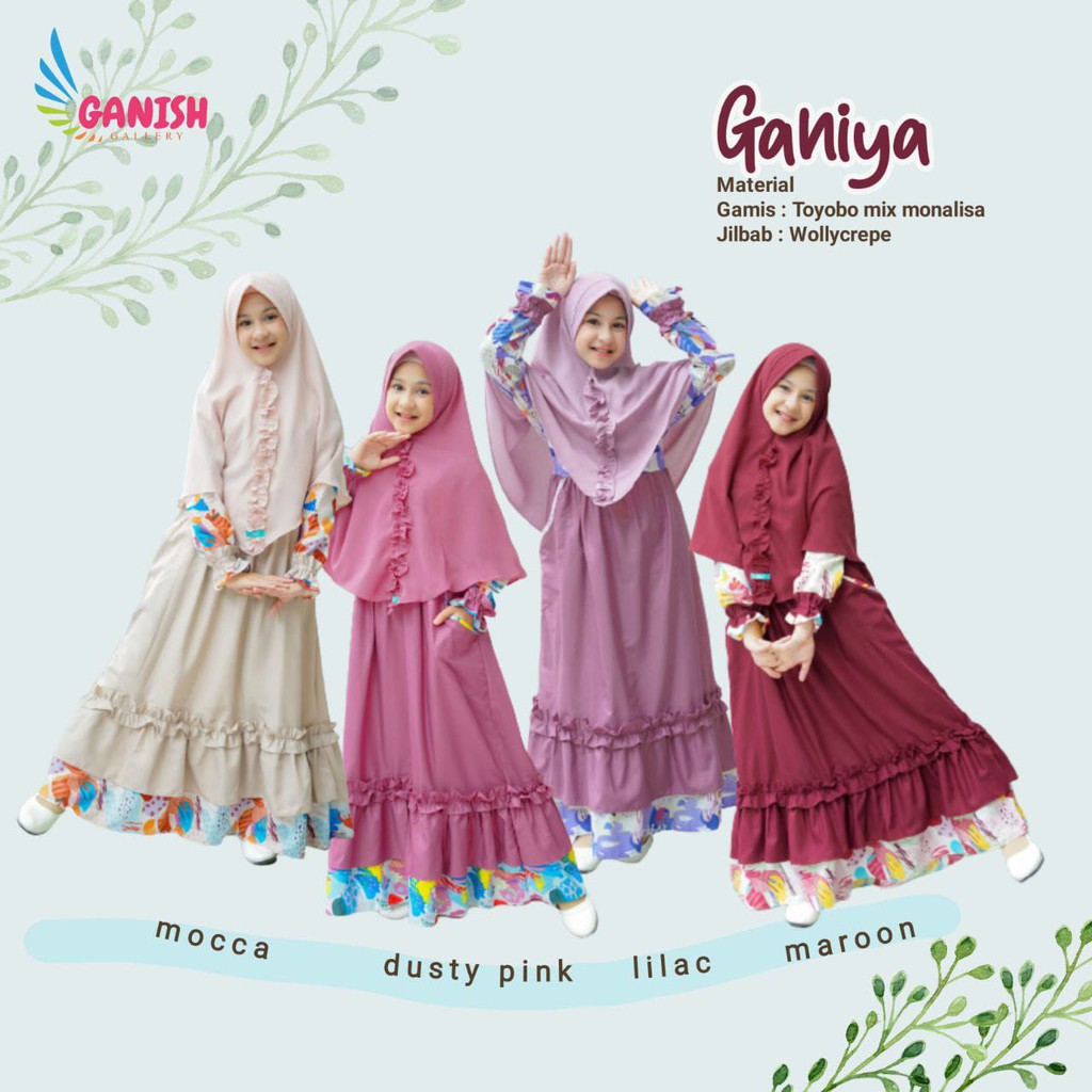 GAMIS ANAK PEREMPUAN BAJU MUSLIM SET HIJAB USIA 9 19 11 12 13 14 TAHUN