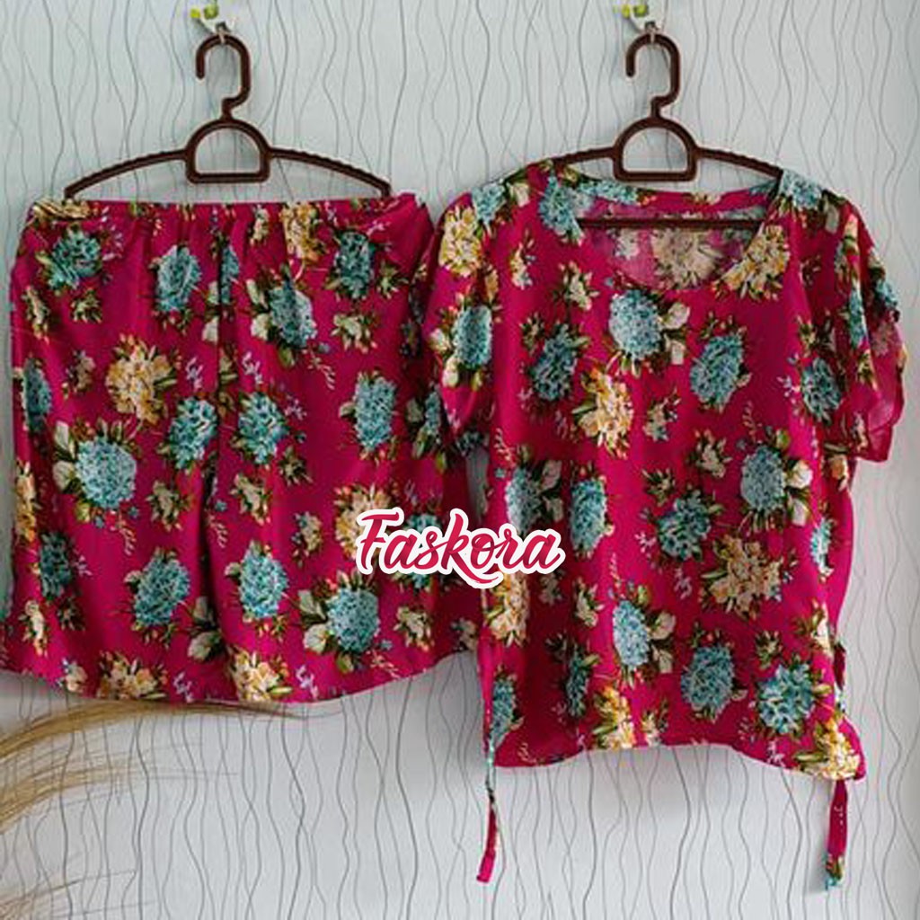 Set Wanita Pendek Dewasa Krisan / Set Pendek Wanita Rayon / Setelan Pendek Wanita Jumbo Murah