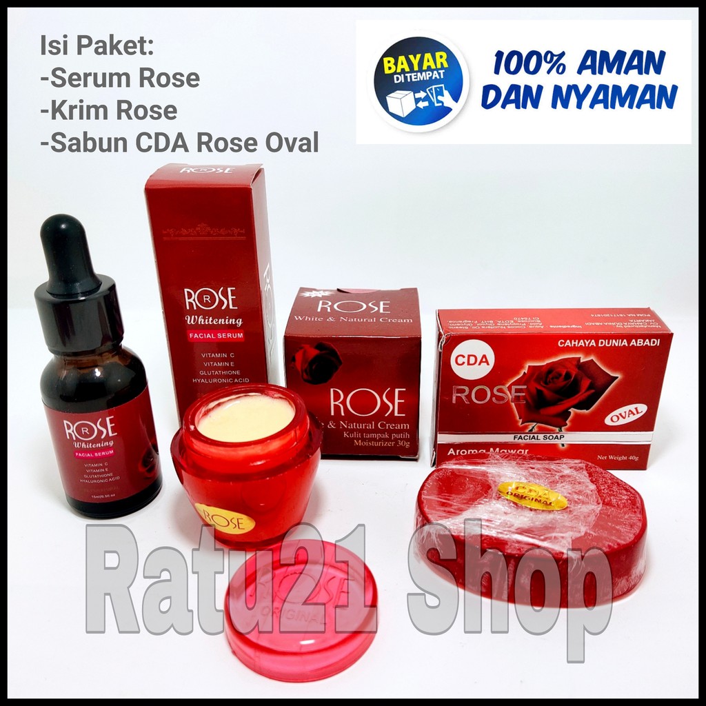 Paket 3in1 Serum Rose+Krim Siang Malam+Sabun CDA Rose Oval