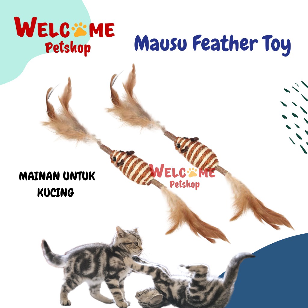 Mausu Feather Toy / Mainan Kucing Bentuk Tikus Anyaman Bulu Cat Toy