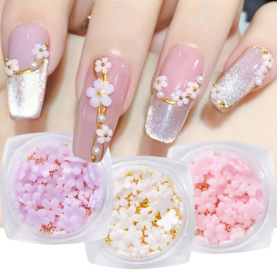 AKSESORIS ALAT NAIL ART KUTEKS GEL UV PERAWATAN KUKU NAIL POLISH RESIN HIASAN BUNGA 3D TIMBUL | ALAT PENGIKIR NAILS KUTEK HIASAN NAILART GEL UV BRUSH