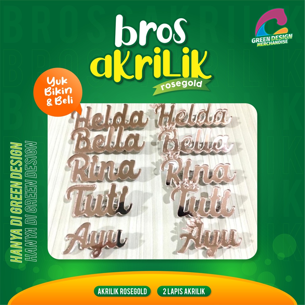 [NEW] Bros nama ROSE GOLD custom bros akrilik rose gold bros huruf bros huruf inisial bros jilbab huruf bros hijab huruf nama tag nama pin