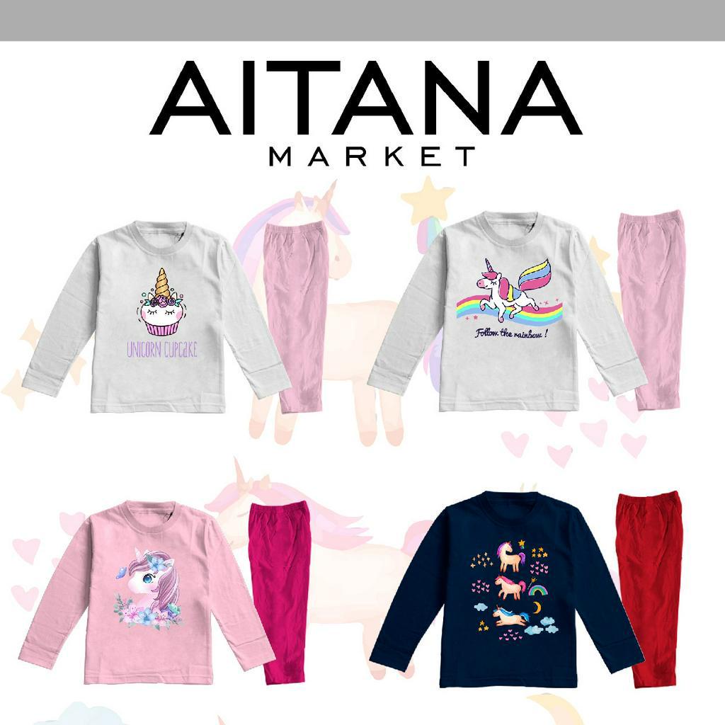 Baju Tidur Piyama Untuk Anak Usia 2-8 Tahun Lengan Panjang Unicorn Cute Bahan Katun Combed 30s