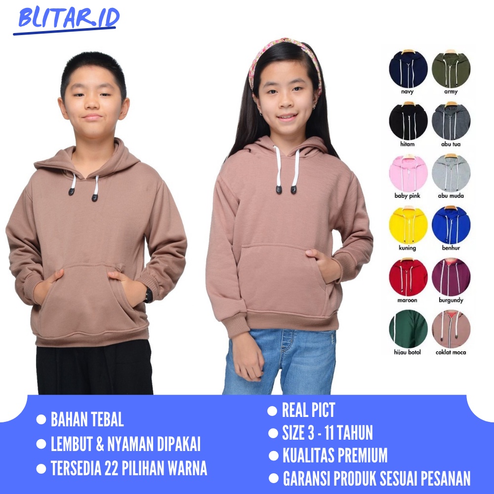Jaket Hoodie Hodie Sweater Switer Unisex Anak Laki Laki Perempuan Cowok Cewek Import Motif Polos Umu