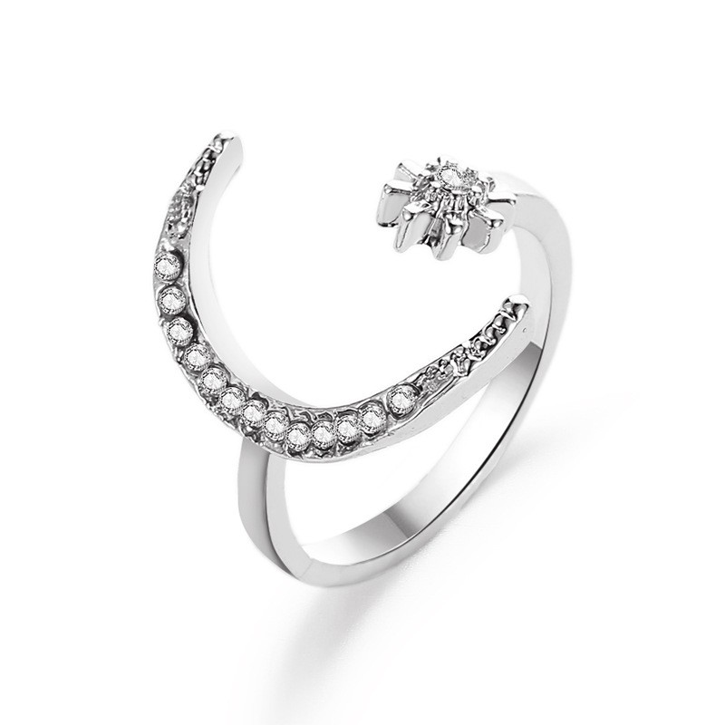 Cincin busana Retro Crescent Star Moon Ring