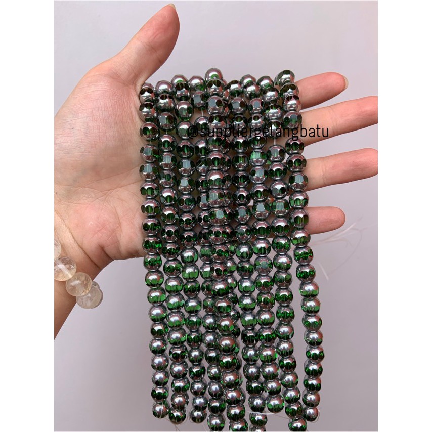 kristal BINGKAI SILVER 10mm hijau bening green quartz kuarsa spacer