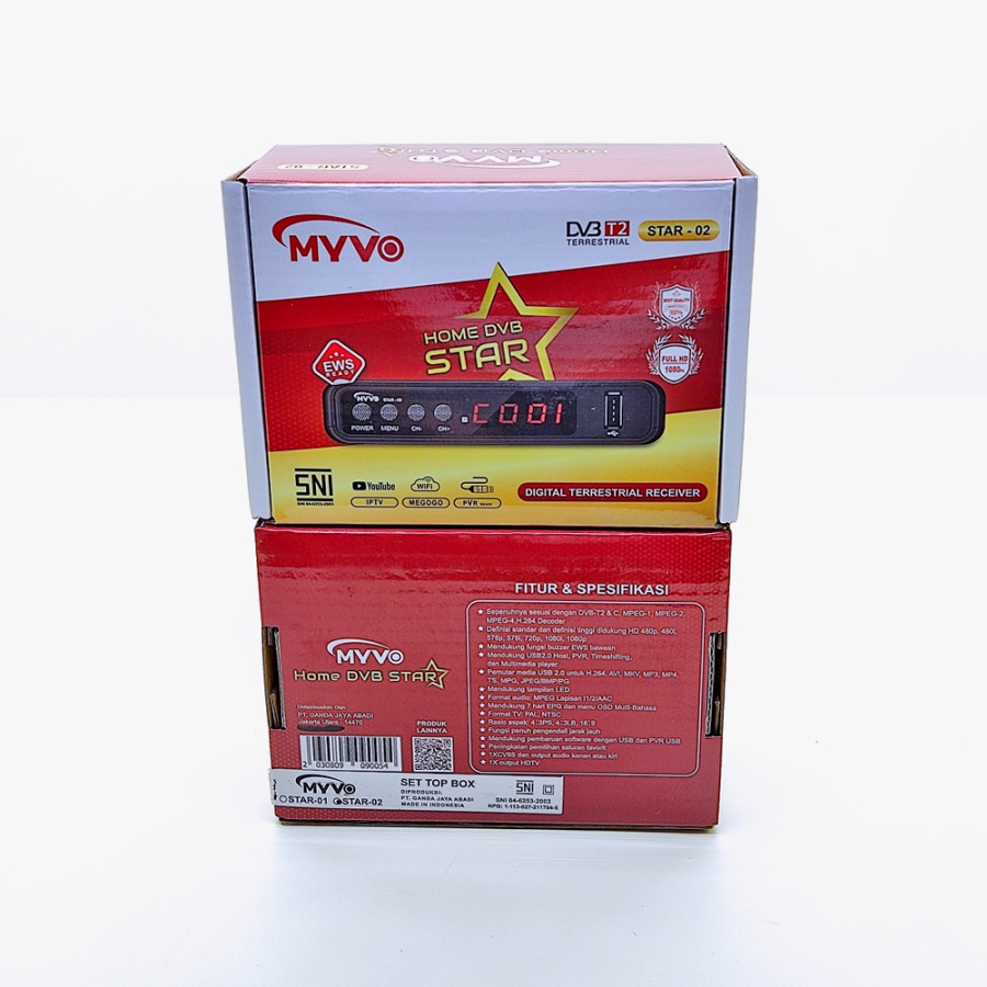 Jual MYVO DVB Star-01 Set Top Box TV Digital Terrestrial Receiver EWS Ready Full HD Youtube WiFi SNI Free Kabel HDMI Star LED | Shopee Indonesia