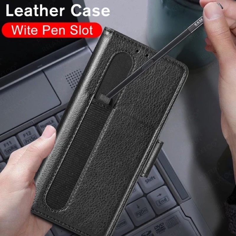 Flip Case Dompet Kulit Lipat 3 Slot Kartu + Bracket Pulpen Z FOLD 3/4